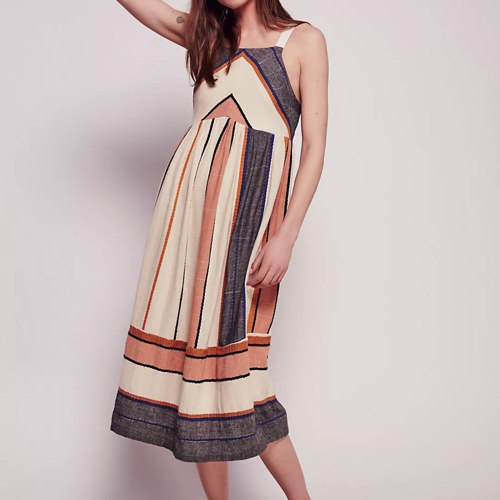 Free People Cream and Brown Halter Sundress